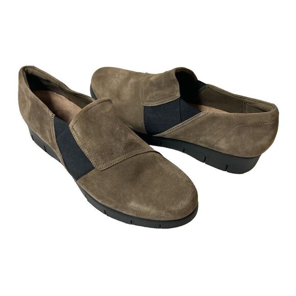 Clarks Artisan Women's 11 M Brown Suede Wedge Comfort Casual Slip On Loafer Shoe - Picture 1 of 10